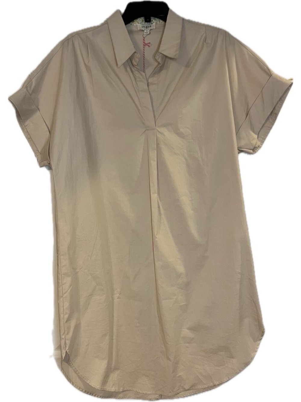 Umgee Beige Short Sleeve Popover Shirt Dress